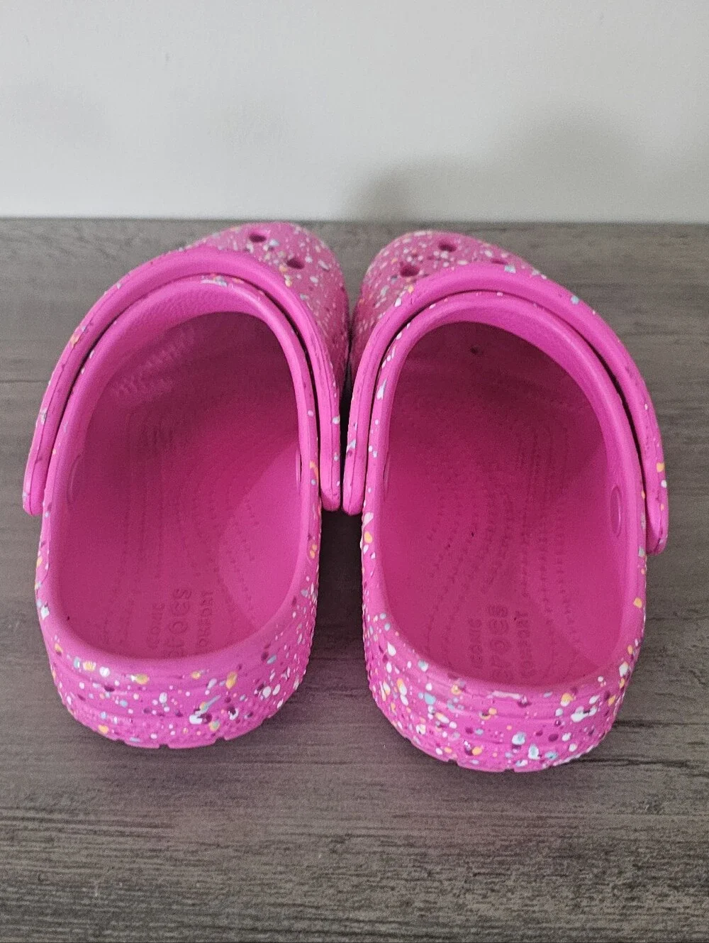 CROCS Kids Pink Paint Splatter Clogs Heart Jewel Toddler Girl C 11